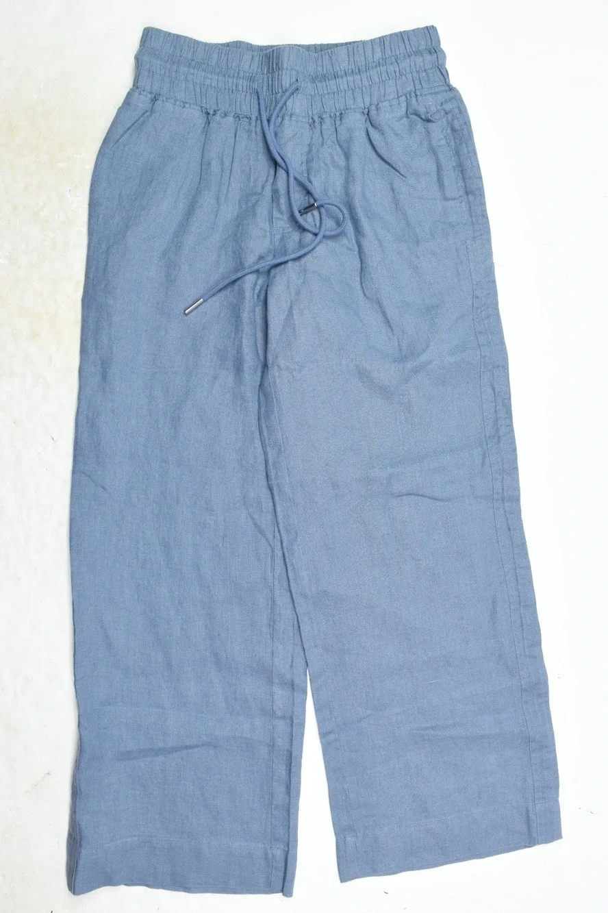 Quince European Linen Pants Womens XS Blue Pull-On Relaxed Fit Drawstring
